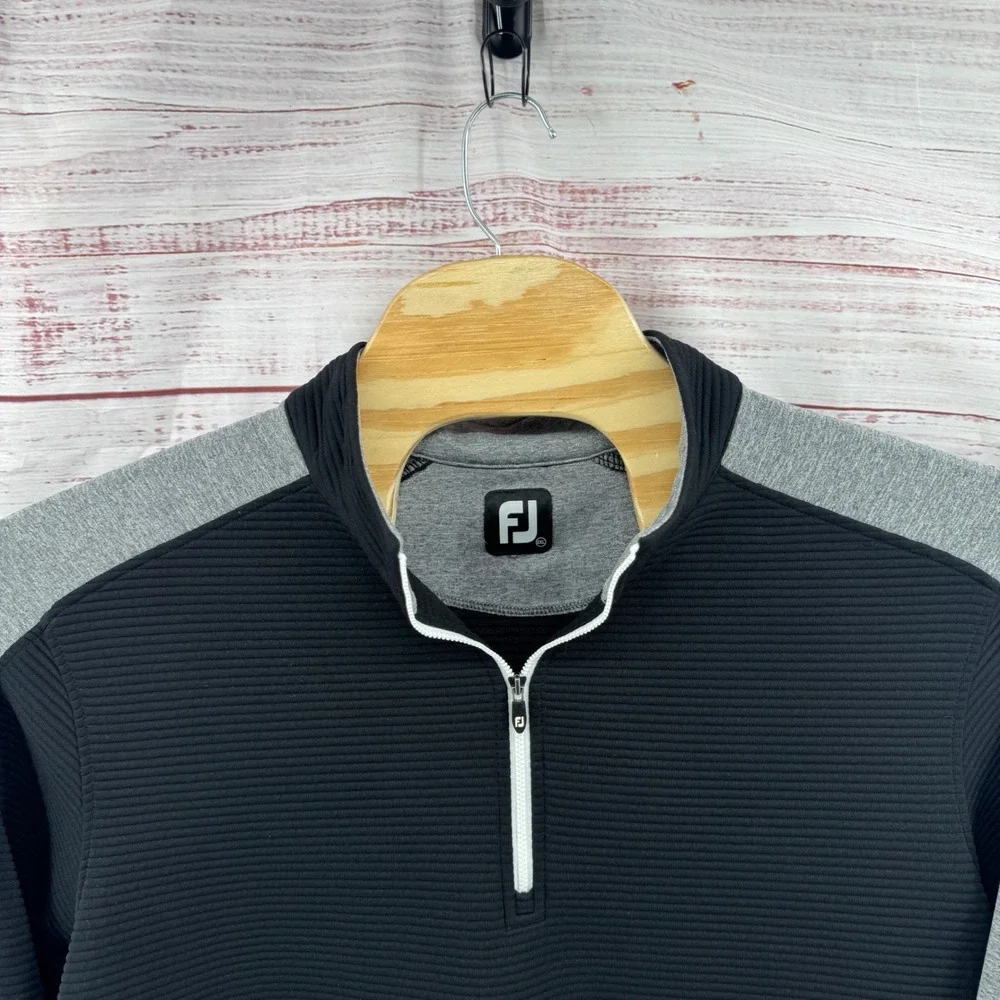 FootJoy Sweater Mens 2XL PGA 1/4 Zip Ribbed Pullover Black Gray Golf Performance - Picture 2 of 9